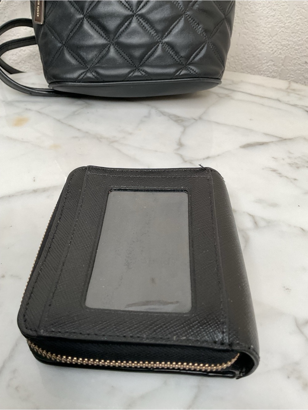 kate spade Black Quilted Leather Mini Backpack with Matching Zip Wallet EUC - Picture 6 of 14